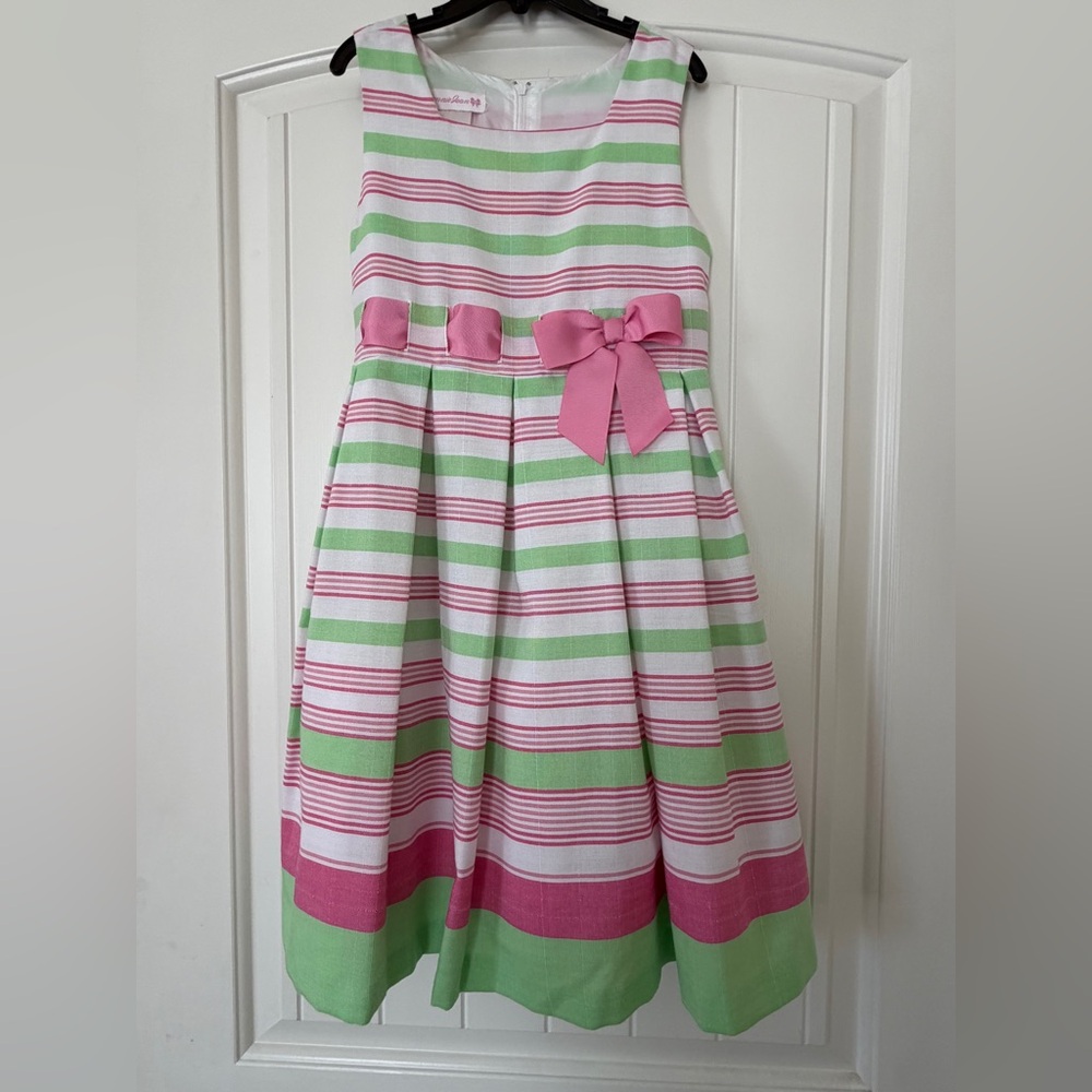Striped Pink and Green Kids Dress Perfect for Easter